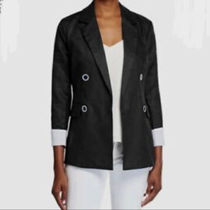 Neiman Marcus-Black Double-Breasted LINEN Blazer Jacket-Sz M-NWT & Xtra Button